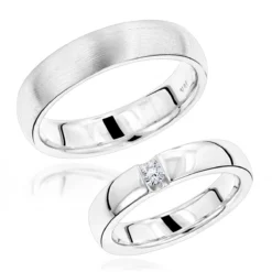 Luxurman 18K White Gold Diamond Matching His And Hers Wedding Band Set Comfort Fit