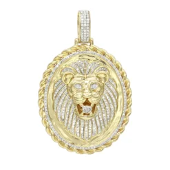LUXURMAN Medallion 14K Yellow Gold Real Diamond Lions Head Pendant 1ct