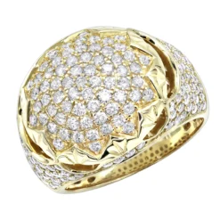 Luxurman Men's Diamond Ring Unique Large 3 Carat 14K Yellow Gold Pinky Ring