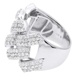 Solid 14K White Gold Cuban Link Ring Iced Out Men's Diamond Band 2 Carats -Outlet Bijou Lush Store luxurman solid 14k gold cuban link ring iced out mens diamond band 19ct 803249 back white