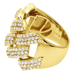 Solid 14K White Gold Cuban Link Ring Iced Out Men's Diamond Band 2 Carats -Outlet Bijou Lush Store luxurman solid 14k gold cuban link ring iced out mens diamond band 19ct 803249 back yellow