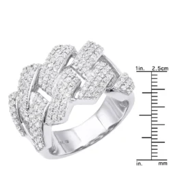 Solid 14K White Gold Cuban Link Ring Iced Out Men's Diamond Band 2 Carats -Outlet Bijou Lush Store luxurman solid 14k gold cuban link ring iced out mens diamond band 19ct 803249 ruler white