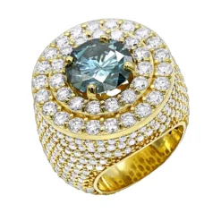 Luxurman Statement 14K Yellow Gold Unique White Blue Diamond Men[s Ring 11ct