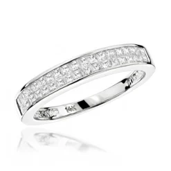 Luxurman 1 Carat Princess Cut Diamond Wedding Band 14K White Gold