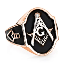 14K White Gold Masonic Diamond Ring 0.05ct For Men -Outlet Bijou Lush Store masonic diamond ring 005ct 14k gold mens jewelry ro