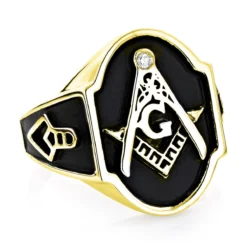 14K White Gold Masonic Diamond Ring 0.05ct For Men -Outlet Bijou Lush Store masonic diamond ring 005ct 14k gold mens jewelry ye