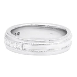 Men's 14K White Gold 10 Year Anniversary Ring 1 Carat Princess Diamonds Wedding Band -Outlet Bijou Lush Store mens 14k gold 10 year anniversary ring 1 carat princess diamonds wedding band 004894 w back white