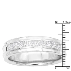 Men's 14K White Gold 10 Year Anniversary Ring 1 Carat Princess Diamonds Wedding Band -Outlet Bijou Lush Store mens 14k gold 10 year anniversary ring 1 carat princess diamonds wedding band 004894 w ruler white