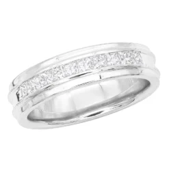 Men's 14K White Gold 10 Year Anniversary Ring 1 Carat Princess Diamonds Wedding Band