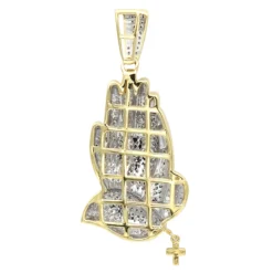Men's 14K Yellow Gold Diamond Praying Hands Pendant With Cross 0.9ct By Luxurman -Outlet Bijou Lush Store mens 14k gold diamond praying hands pendant with cross 09ct by luxurman backye