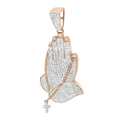 Men's 14K Yellow Gold Diamond Praying Hands Pendant With Cross 0.9ct By Luxurman -Outlet Bijou Lush Store mens 14k gold diamond praying hands pendant with cross 09ct by luxurman ro