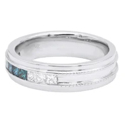 Men's 14K White Gold White Blue Diamond Wedding Band 0.98ct -Outlet Bijou Lush Store mens 14k gold white blue diamond wedding band 098ct p 6432 backwh