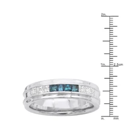 Men's 14K White Gold White Blue Diamond Wedding Band 0.98ct -Outlet Bijou Lush Store mens 14k gold white blue diamond wedding band 098ct p 6432 rulerwh