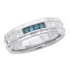 Men's 14K White Gold White Blue Diamond Wedding Band 0.98ct