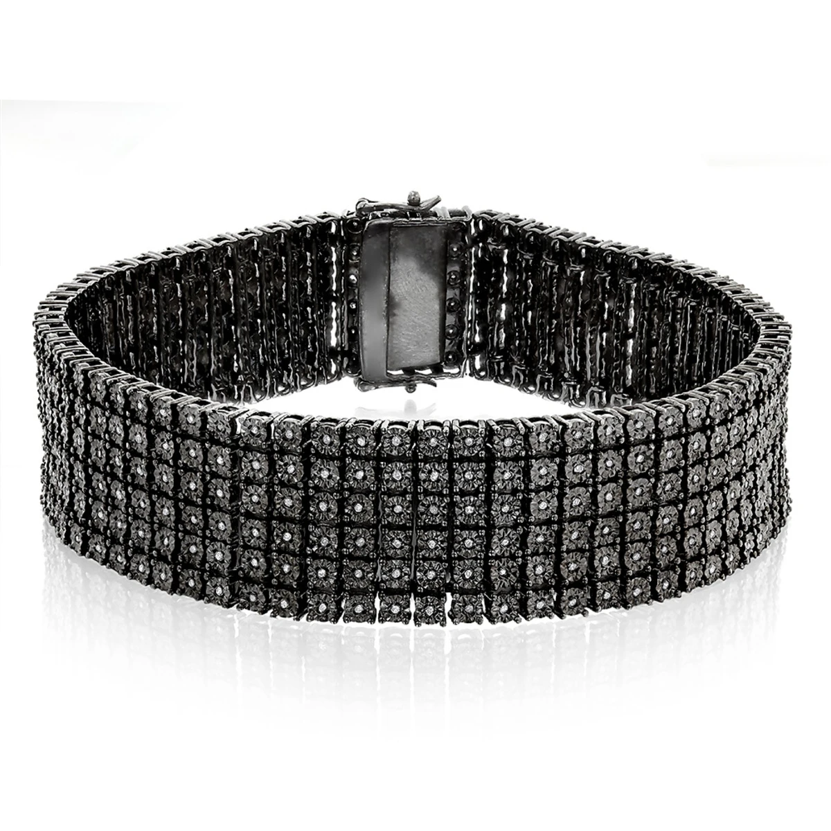 Men's 6 Row Black Diamond Bracelet 1.35ct Sterling Silver 3 Men's 6 Row Black Diamond Bracelet 1.35ct Sterling Silver