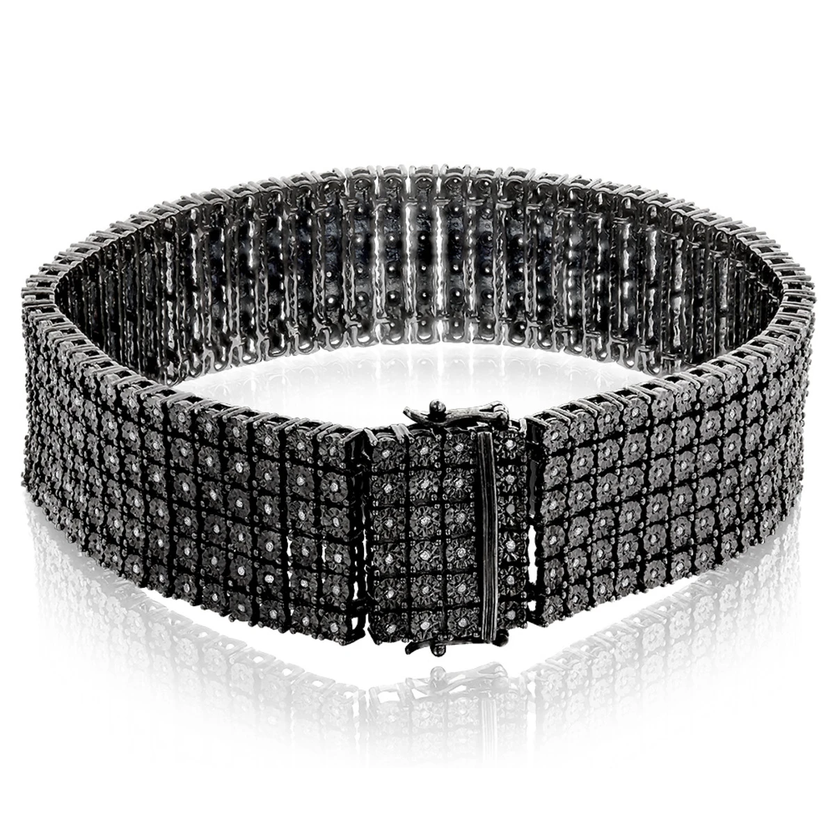 Men's 6 Row Black Diamond Bracelet 1.35ct Sterling Silver 4 Men's 6 Row Black Diamond Bracelet 1.35ct Sterling Silver - Image 2