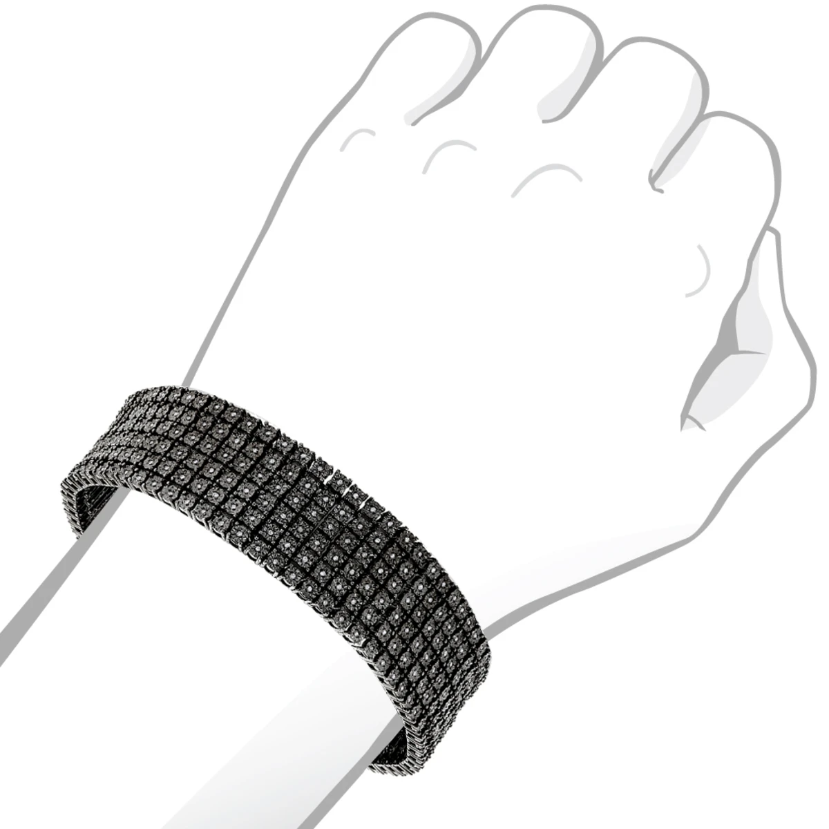Men's 6 Row Black Diamond Bracelet 1.35ct Sterling Silver 5 Men's 6 Row Black Diamond Bracelet 1.35ct Sterling Silver - Image 3
