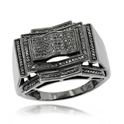 Men's Black Diamond Ring 0.5 Ct 10K Black Plated Gold