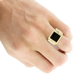 Men's Black Onyx Ring 14K Yellow Gold -Outlet Bijou Lush Store mens black onyx ring in 14k yellow gold bodye