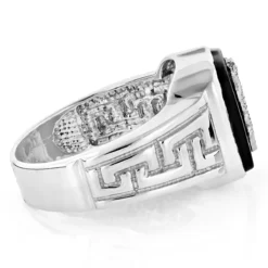 Men's Black Onyx 14K White Gold Men's Leopard Ring -Outlet Bijou Lush Store mens black onyx rings 14k white gold mens leopard ring p 6351 backwh