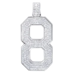 Men's Custom 14K White Gold Large 7 Carat VVS Diamonds Number 8 Pendant