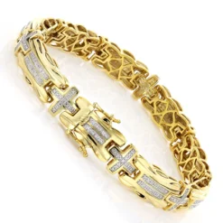 Men's Diamond Cross Bracelet 0.30ct Yellow Gold Plated Silver -Outlet Bijou Lush Store mens diamond cross bracelet 030ct yellow gold plated silver 2