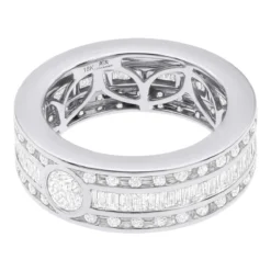 Men's Diamond Eternity Band 18K Yellow Gold Ring Baguette & Round Diamonds 4.5ct -Outlet Bijou Lush Store mens diamond eternity band 18k gold ring baguette round diamonds 45ct 100659 back white