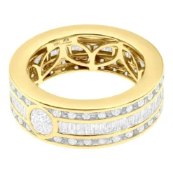 Men's Diamond Eternity Band 18K Yellow Gold Ring Baguette & Round Diamonds 4.5ct -Outlet Bijou Lush Store mens diamond eternity band 18k gold ring baguette round diamonds 45ct 100659 back yellow