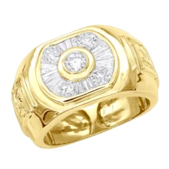 Men's 14K Yellow Gold Greek Style Diamond Ring 1.25ct
