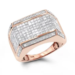 Men's 14K Yellow Gold Round Princess Diamond Ring 2.25 -Outlet Bijou Lush Store mens diamond rings 14k round princess diamond ring 225 ro