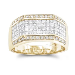 Men's 14K Yellow Gold Round Princess Diamond Ring 2.52