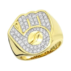 Men's Baseball Glove And Ball Ring 10K Yellow Gold 1.2ct By Luxurman