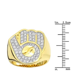 Men's Baseball Glove And Ball Ring 10K Yellow Gold 1.2ct By Luxurman -Outlet Bijou Lush Store mens diamond rings baseball glove and ball ring 10k gold 12ct by luxurman rulerye