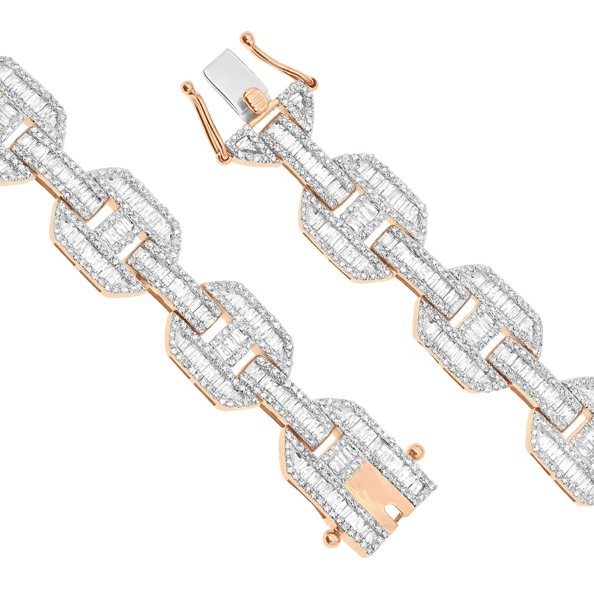 Mens Mariner Link Diamond Bracelet 10K Yellow Gold Round Baguette Diamonds 8ct 10 Mens Mariner Link Diamond Bracelet 10K Yellow Gold Round Baguette Diamonds 8ct - Image 8