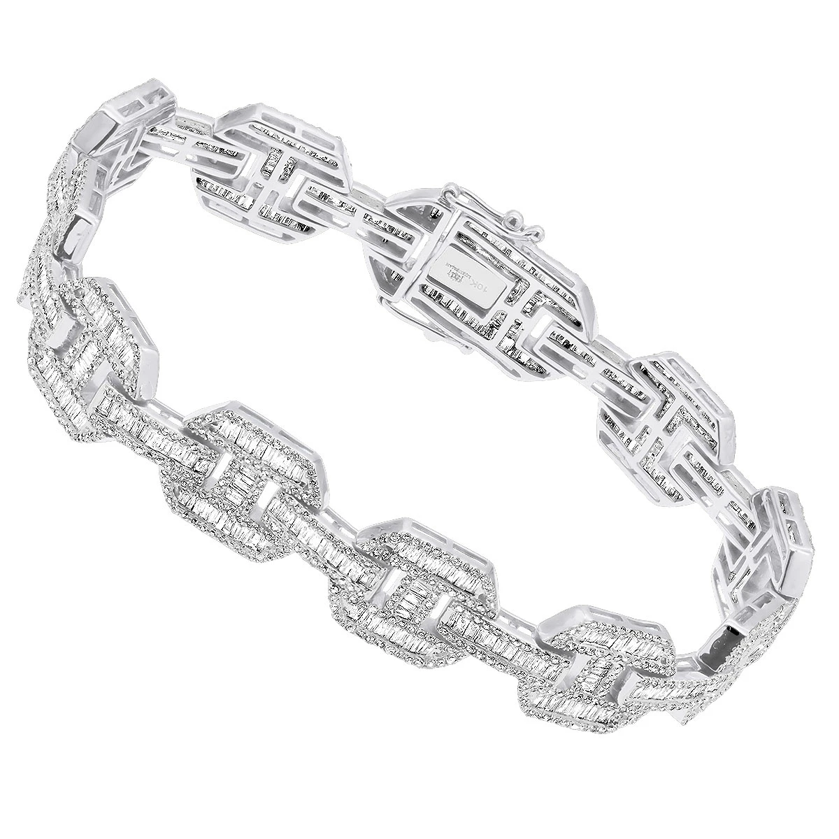 Mens Mariner Link Diamond Bracelet 10K Yellow Gold Round Baguette Diamonds 8ct 4 Mens Mariner Link Diamond Bracelet 10K Yellow Gold Round Baguette Diamonds 8ct - Image 2