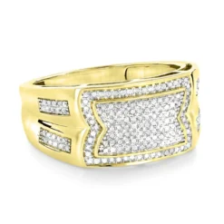 Men's Pave Diamond Ring 10K White Gold Wedding Band 0.45ct -Outlet Bijou Lush Store mens pave diamond ring 10k gold wedding band 045ct ye