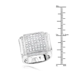 Men's Designer 14K White Gold Pave Diamond Ring 3 Ct -Outlet Bijou Lush Store mens pave diamond ring 312ct 14k designer jewelry rulerwh