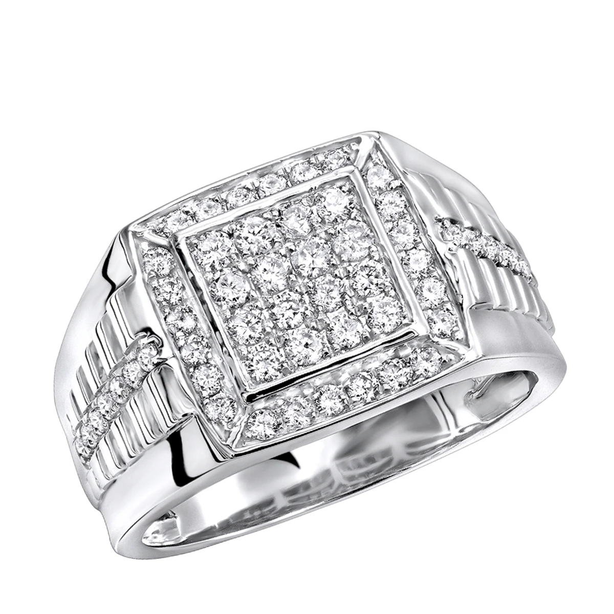 Men's 10K White Gold Square Shape 1 Carat Diamond Pinky Ring For Men 3 Men's 10K White Gold Square Shape 1 Carat Diamond Pinky Ring For Men