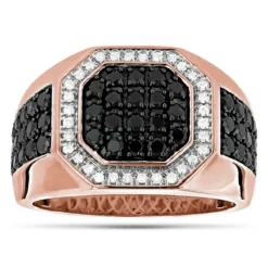14K Yellow Gold White And Black Diamond Ring For Men Pinky Ring 1.8ct -Outlet Bijou Lush Store mens pinky rings 14k white and black diamond ring for men pinky ring 18ct ro