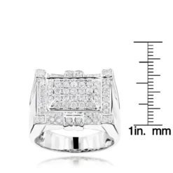 Men's Diamond Ring 14K White Gold Unique Design 1.55ct -Outlet Bijou Lush Store mens round diamond ring 155ct 14k p 44414 rulerwh