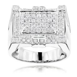 Men's Diamond Ring 14K White Gold Unique Design 1.55ct