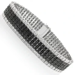 Men's Silver Diamond Bracelet 1.20ct Black And White