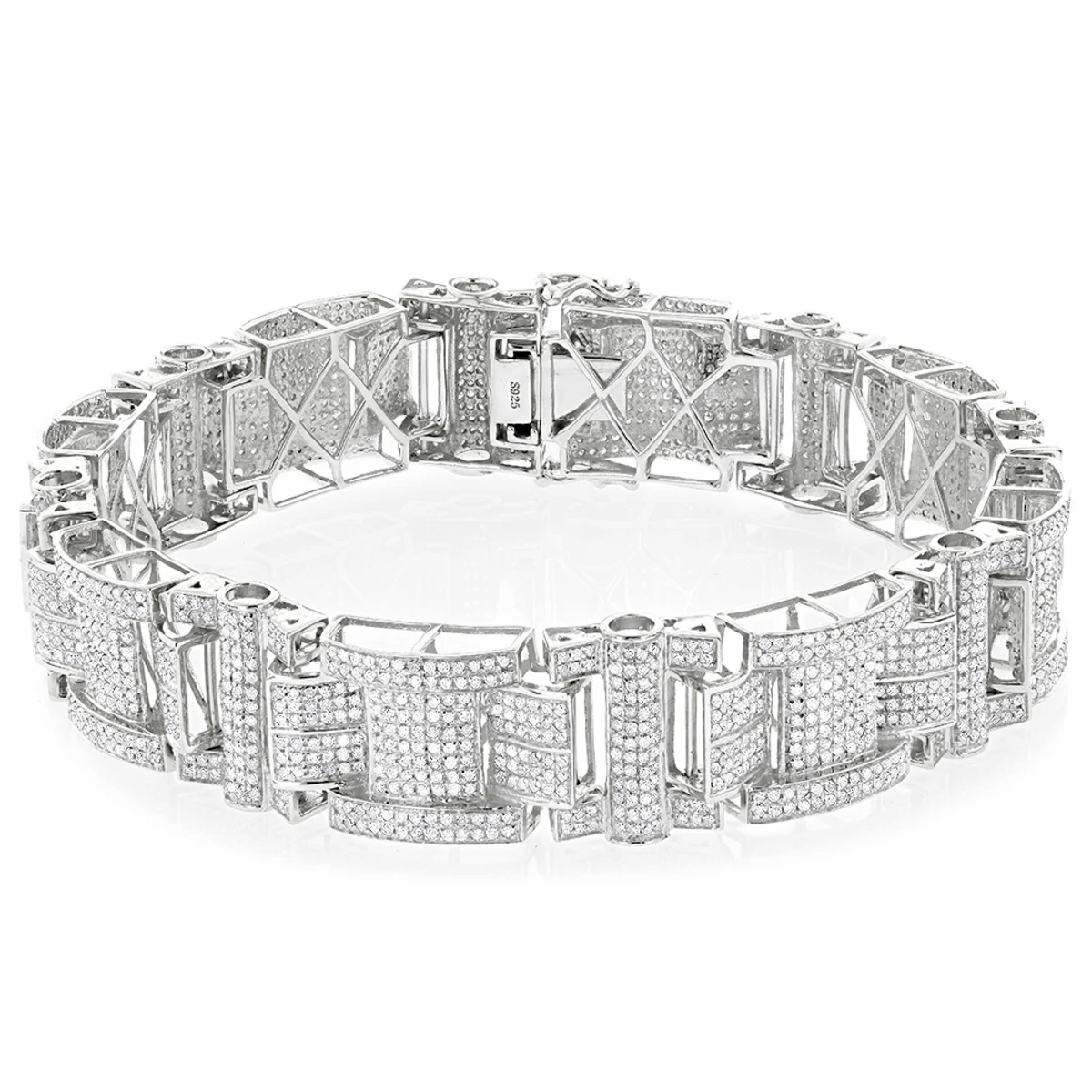 Men's Sterling Silver Diamond Bracelet 7ct 3 Men's Sterling Silver Diamond Bracelet 7ct
