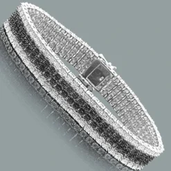 Men's White And Black Diamond Bracelet 0.90ct Sterling Silver