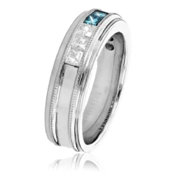 Men's White Blue Diamond Wedding Band 1.1ct 14K White Gold Princess Cut Diamonds -Outlet Bijou Lush Store mens white blue diamond wedding band 11ct 14k gold princess cut diamonds 2