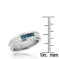 Men's White Blue Diamond Wedding Band 1.1ct 14K White Gold Princess Cut Diamonds -Outlet Bijou Lush Store mens white blue diamond wedding band 11ct 14k gold princess cut diamonds rulerwh