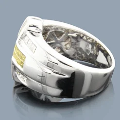 Men's White Yellow Diamond Cross Ring 14K White Gold 2.25ct -Outlet Bijou Lush Store mens white yellow diamond cross ring 14k 225ct p 43641back