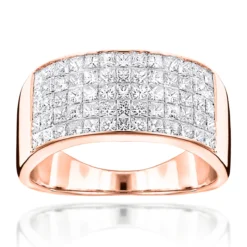 Men's Wide Wedding Band With Princess Cut Diamonds 2.11ct 14K White Gold -Outlet Bijou Lush Store mens wide wedding band with princess cut diamonds 211ct 14k ro