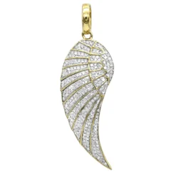 Mini 10K Yellow Gold Diamond Angel Wing Necklace Pendant 0.65ct By Luxurman