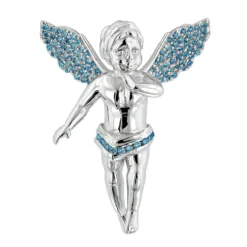 Blue Diamond Mini Angels With Wings Charm Pendant 0.7ct 14K White Gold